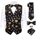 Men's Black and Gold Casual Suit Vest Set