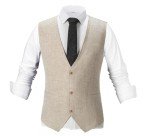 Men's Casual Beige Linen Vest Suit - X-Small