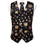 Men's Black and Gold Casual Suit Vest Set