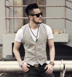 Men's Casual Beige Linen Vest Suit - X-Small