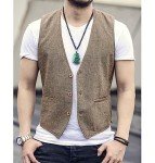 Men's Casual Beige Linen Vest Suit - X-Small