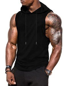 Men's Sleeveless Muscle Hoodie Tank Top - Black