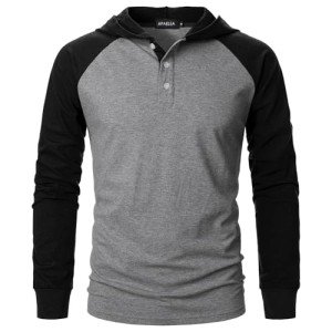 Men's Hooded Cotton Pullover Tee - Black/Grey