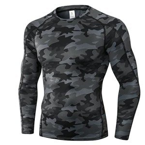 Men's Camo Black Compression Long Sleeve Workout Shirt