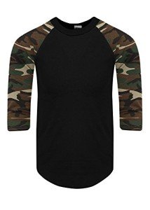 Men's Classic 3/4 Sleeve Raglan Shirt - Black/Camo