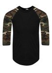 Men's Classic 3/4 Sleeve Raglan Shirt - Black/Camo