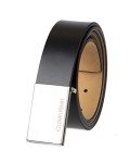 Calvin Klein Men's Black Logo Plaque Belt