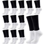 12 Pairs Black & White Military Crew Boot Socks