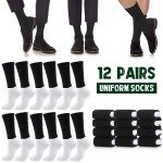 12 Pairs Black & White Military Crew Boot Socks