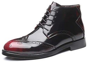 Men's Burgundy Leather Brogues Ankle Dress Boots