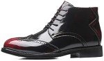 Men's Burgundy Leather Brogues Ankle Dress Boots