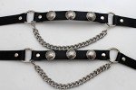 Men's Black Leather Biker Bracelets with Silver Chains