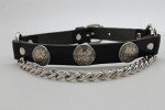 Men's Black Leather Biker Bracelets with Silver Chains
