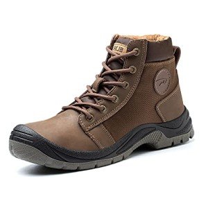 Men's Steel Toe Work Boots - Slip Resistant, Brown