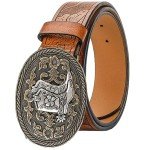Engraved Floral Western Cowboy Buckle Belt for Jeans
