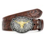 Floral Engraved Western Leather Cowboy Belt