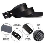 HJONES Men's Leather Belt Strap - Silver Snap 1.5