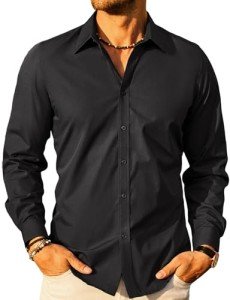 Slim Fit Long Sleeve Button Down Shirt - Black