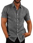 Men's Casual Short Sleeve Linen Shirt - Black