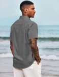 Men's Casual Short Sleeve Linen Shirt - Black
