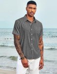 Men's Casual Short Sleeve Linen Shirt - Black