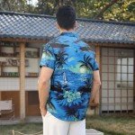Men's Blue Hawaiian Button-Up Summer Shirt