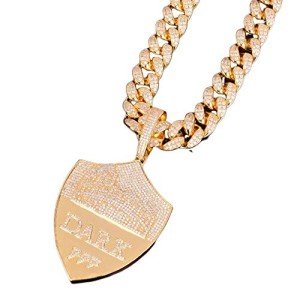 18K Gold Iced Out Shield Pendant Necklace
