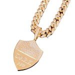 Moca Jewelry Iced Out Shield Pendant Necklace 18K Gold Plated Bling CZ Simulated Diamond Hip Hop Rapper Chain Necklace for Men Women (Gold)