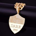 Moca Jewelry Iced Out Shield Pendant Necklace 18K Gold Plated Bling CZ Simulated Diamond Hip Hop Rapper Chain Necklace for Men Women (Gold)