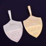 Moca Jewelry Iced Out Shield Pendant Necklace 18K Gold Plated Bling CZ Simulated Diamond Hip Hop Rapper Chain Necklace for Men Women (Gold)