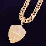 Moca Jewelry Iced Out Shield Pendant Necklace 18K Gold Plated Bling CZ Simulated Diamond Hip Hop Rapper Chain Necklace for Men Women (Gold)