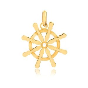 14k Yellow Gold Ship Rudder Pendant Necklace