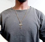 RIVETING JEWELRY 14K Gold Chain Style Cross Pendant Necklace Solid Clasp for Men,Grandpa, Religious for Charms Miami Cuban Link Diamond Cut, Gold