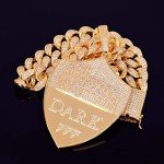 Moca Jewelry Iced Out Shield Pendant Necklace 18K Gold Plated Bling CZ Simulated Diamond Hip Hop Rapper Chain Necklace for Men Women (Gold)