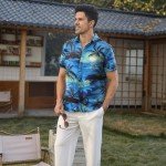 Men's Blue Hawaiian Button-Up Summer Shirt