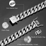 TRIPOD JEWELRY Men's Hip Hop Miami Cuban Link Chain or Bracelet - 14K or White Gold Plated Stainless Steel Cuban Link Choker Gold Chains Necklace 8mm,10mm,12mm,14mm,16mm (White Gold - 10mm, 18.00)
