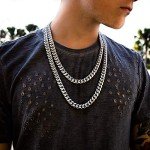 TRIPOD JEWELRY Men's Hip Hop Miami Cuban Link Chain or Bracelet - 14K or White Gold Plated Stainless Steel Cuban Link Choker Gold Chains Necklace 8mm,10mm,12mm,14mm,16mm (White Gold - 10mm, 18.00)