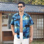 Men's Blue Hawaiian Button-Up Summer Shirt
