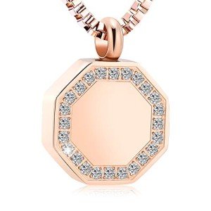 Rose Gold Square Crystal Ashes Pendant Necklace