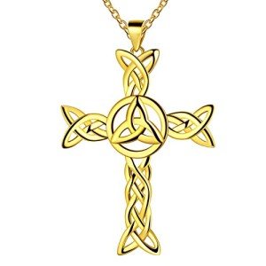 Celtic Knot Cross Pendant Necklace in Black Gold