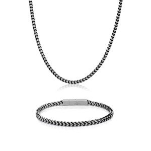 Men's Stainless Steel Foxtail Chain Necklace & Bracelet Set