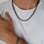 Men's Stainless Steel Foxtail Chain Necklace & Bracelet Set