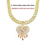 Iced Out Broken Heart Pendant Necklace for Men