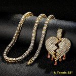 Iced Out Broken Heart Pendant Necklace for Men