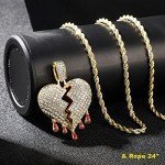 Iced Out Broken Heart Pendant Necklace for Men
