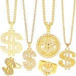 Men's 6 Pack Gold Dollar Sign Necklace Set