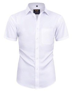 Men's Casual Short Sleeve Button Down Shirt - White