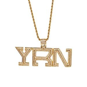 LC8 Jewelry Men Hip Hop CZ Cluster Lab Diamond YRN Bubble Letter Pendant Iced Out Crystal Necklace 18K Gold Plated, Fashion Ins Pendant Necklace (Gold)