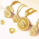 Men's 6 Pack Gold Dollar Sign Necklace Set