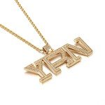 LC8 Jewelry Men Hip Hop CZ Cluster Lab Diamond YRN Bubble Letter Pendant Iced Out Crystal Necklace 18K Gold Plated, Fashion Ins Pendant Necklace (Gold)